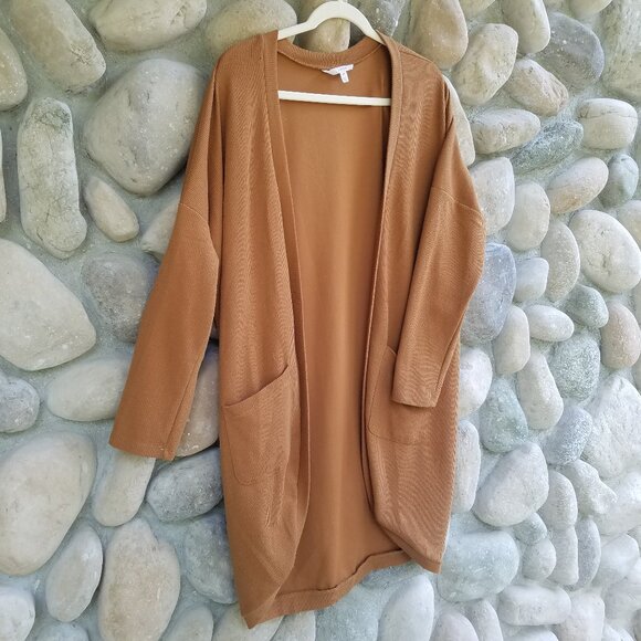 IVOIRE Cardigan In Pumpkin Rust Orange | Long Length with POCKETS - Picture 1 of 6
